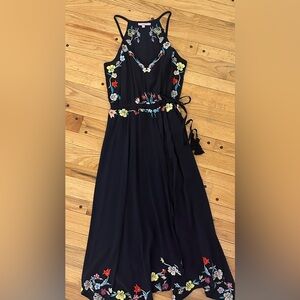 Navy Calypso St Barth 100% silk embroidered Boho Dress